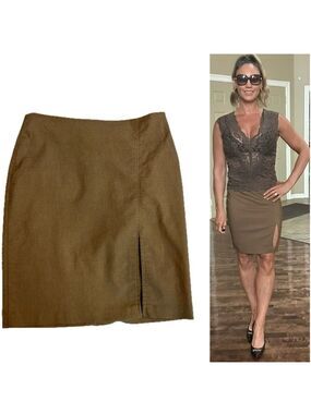 Initial rust brown mini pencil skirt side slit stretchy sexy business career M